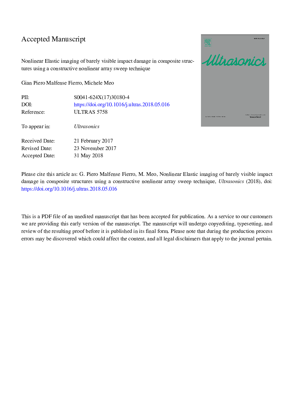 تصویربرداری الاستیک غیرخطی از آسیب دید قابل ملاحظه ای در سازه های کامپوزیتی با استفاده از یک تکنیک آرایه ای سازشی غیر خطی 