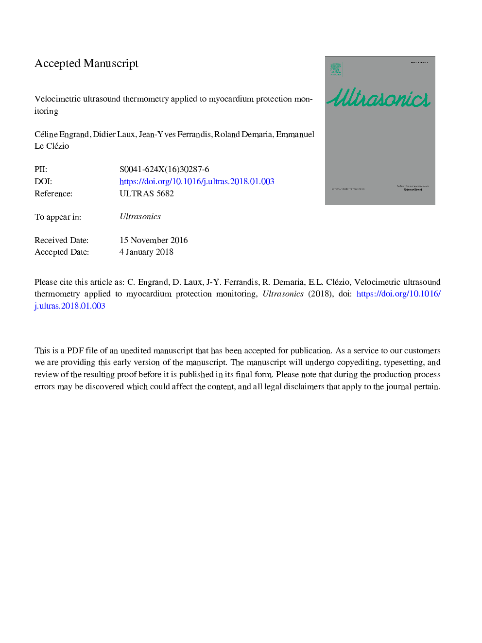 Velocimetric ultrasound thermometry applied to myocardium protection monitoring