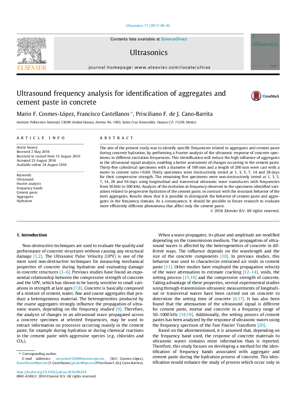 Ultrasound frequency analysis for identification of aggregates and cement paste in concrete