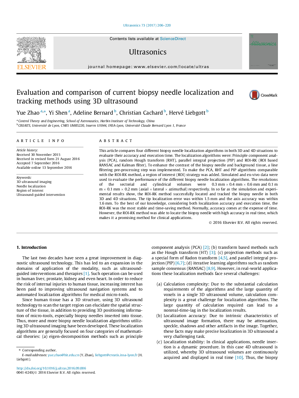 Evaluation and comparison of current biopsy needle localization and tracking methods using 3D ultrasound