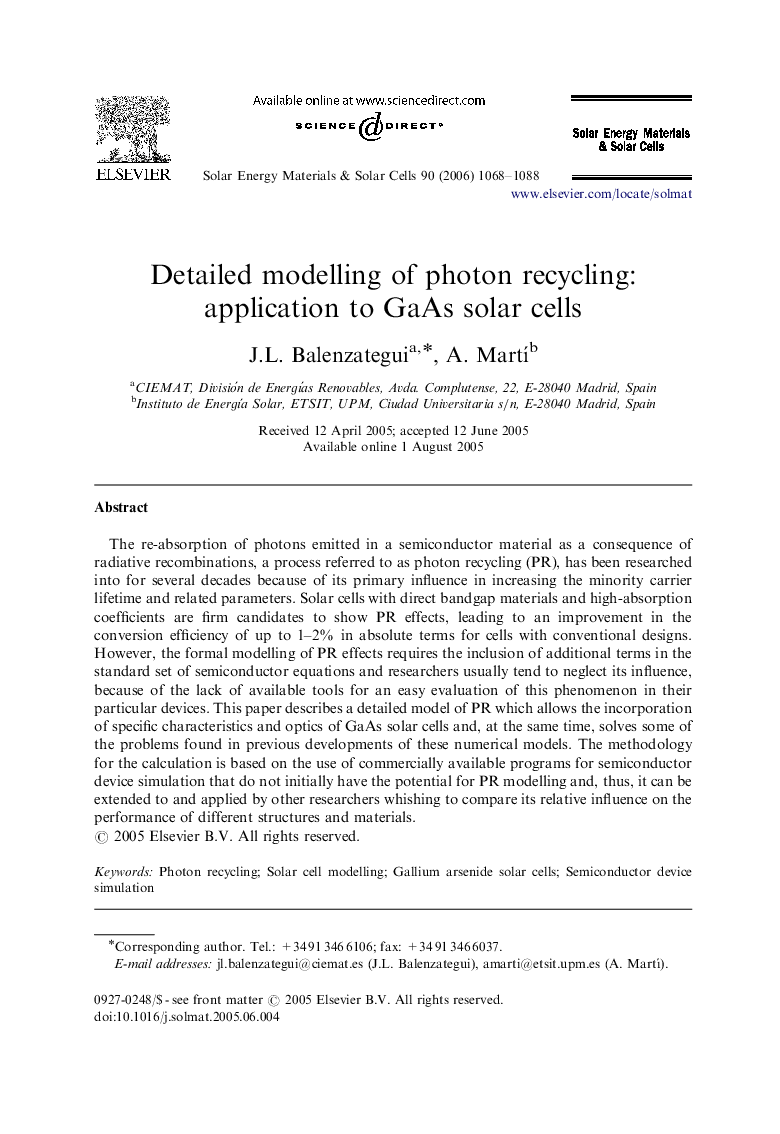 Detailed modelling of photon recycling: application to GaAs solar cells