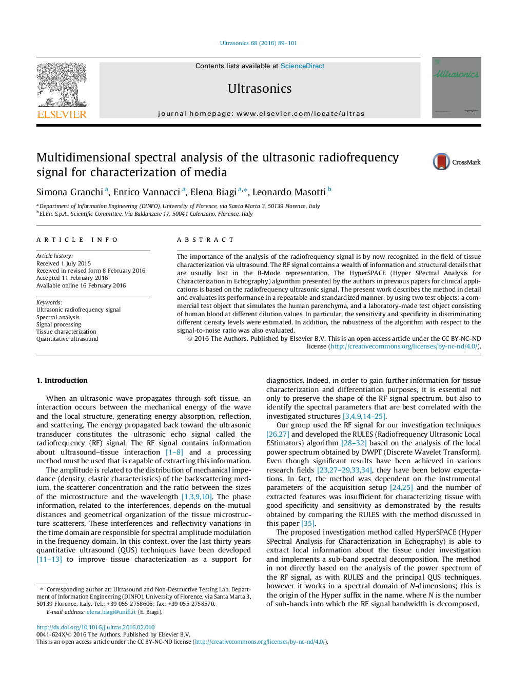 Multidimensional spectral analysis of the ultrasonic radiofrequency signal for characterization of media