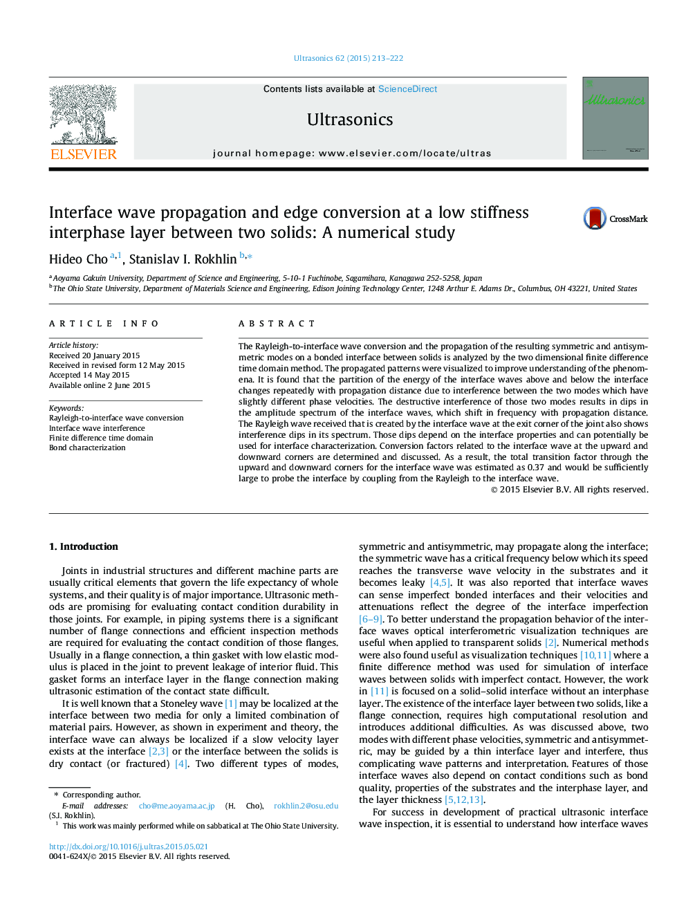 Interface wave propagation and edge conversion at a low stiffness interphase layer between two solids: A numerical study