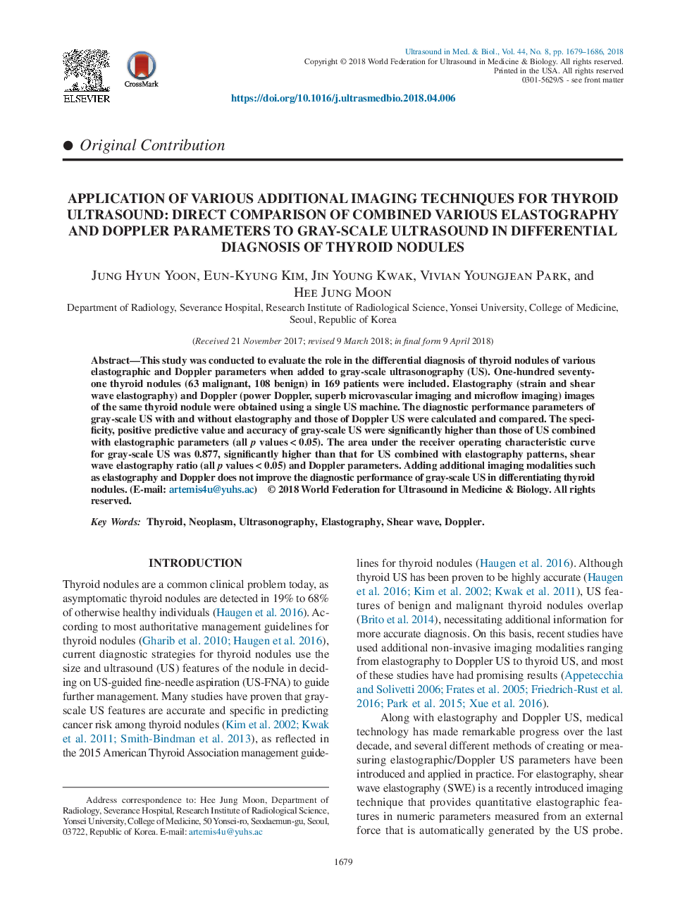 Application of Various Additional Imaging Techniques for Thyroid Ultrasound: Direct Comparison of Combined Various Elastography and Doppler Parameters to Gray-Scale Ultrasound in Differential Diagnosis of Thyroid Nodules