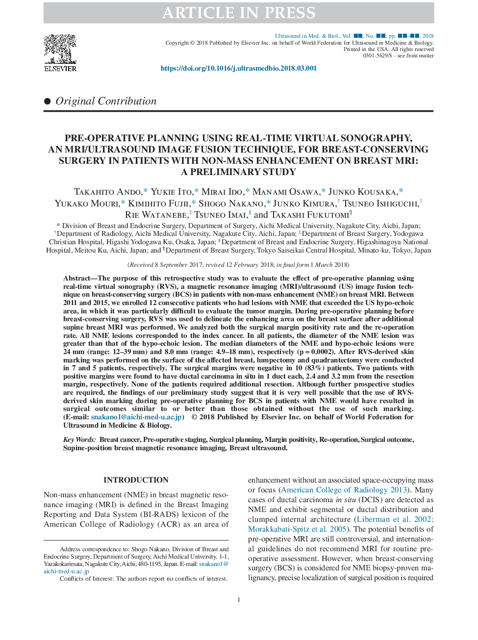 Pre-Operative Planning Using Real-Time Virtual Sonography, an MRI/Ultrasound Image Fusion Technique, for Breast-Conserving Surgery in Patients with Non-Mass Enhancement on Breast MRI: A Preliminary Study