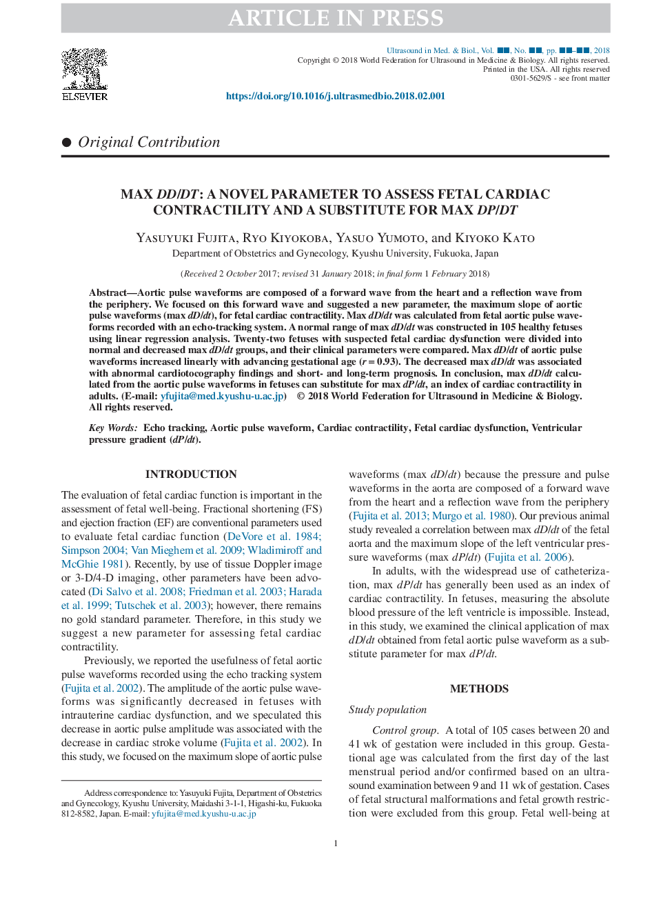 Max dD/Dt: A Novel Parameter to Assess Fetal Cardiac Contractility and a Substitute for Max dP/Dt