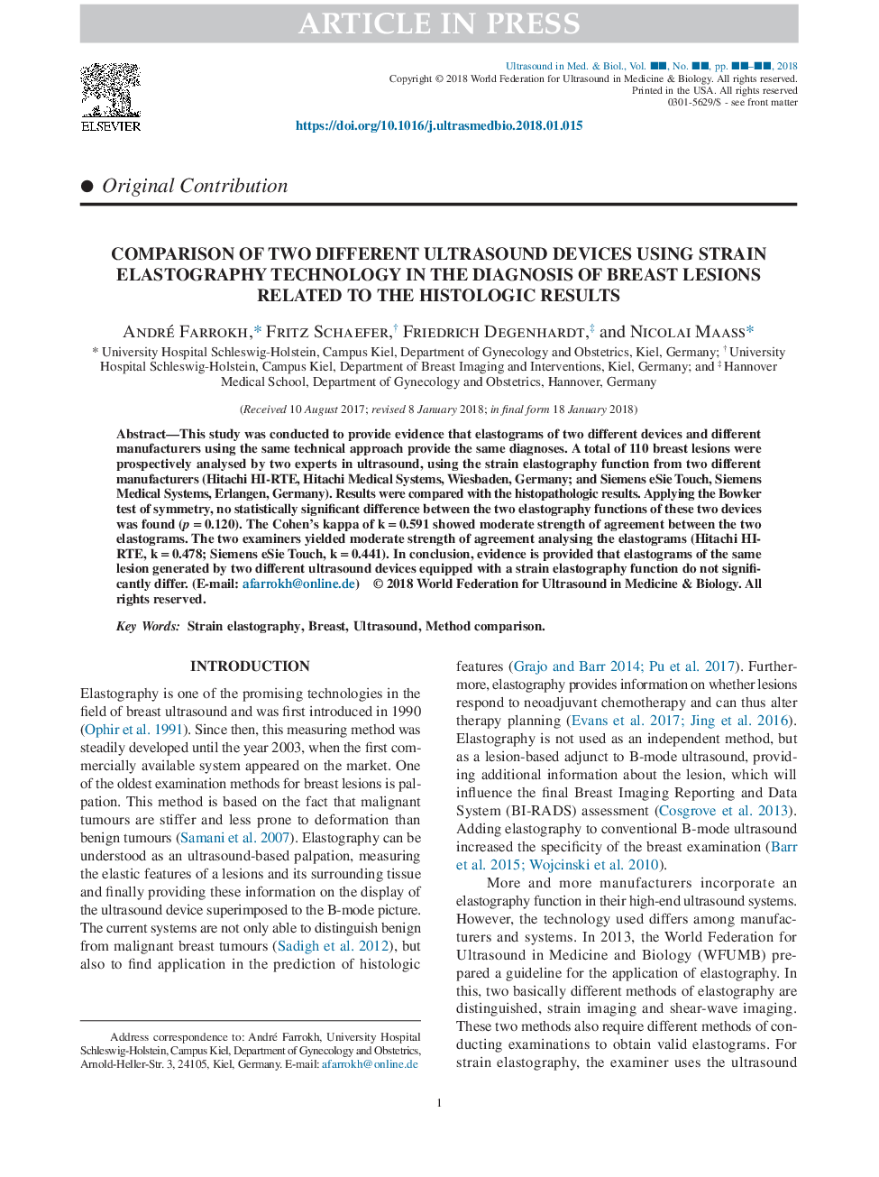مقایسه دو دستگاه سونوگرافی متفاوت با استفاده از تکنیک انعطاف پذیری در تشخیص ضایعات پستان مربوط به نتایج بافت شناسی 