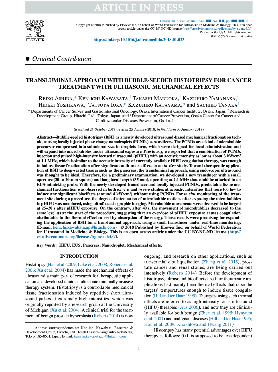 Transluminal Approach with Bubble-Seeded Histotripsy for Cancer Treatment with Ultrasonic Mechanical Effects