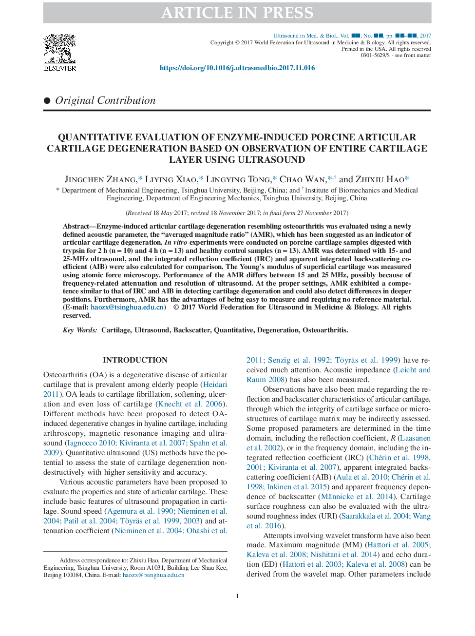 Quantitative Evaluation of Enzyme-Induced Porcine Articular Cartilage Degeneration Based on Observation of Entire Cartilage Layer Using Ultrasound