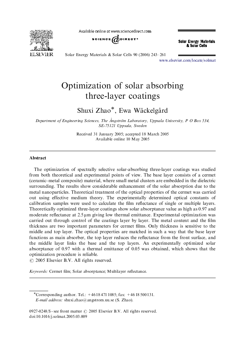 Optimization of solar absorbing three-layer coatings