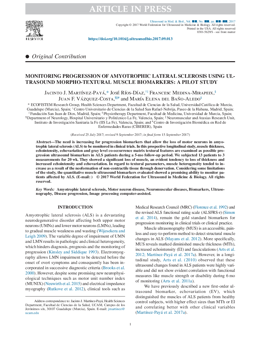 Monitoring Progression of Amyotrophic Lateral Sclerosis Using Ultrasound Morpho-Textural Muscle Biomarkers: A Pilot Study