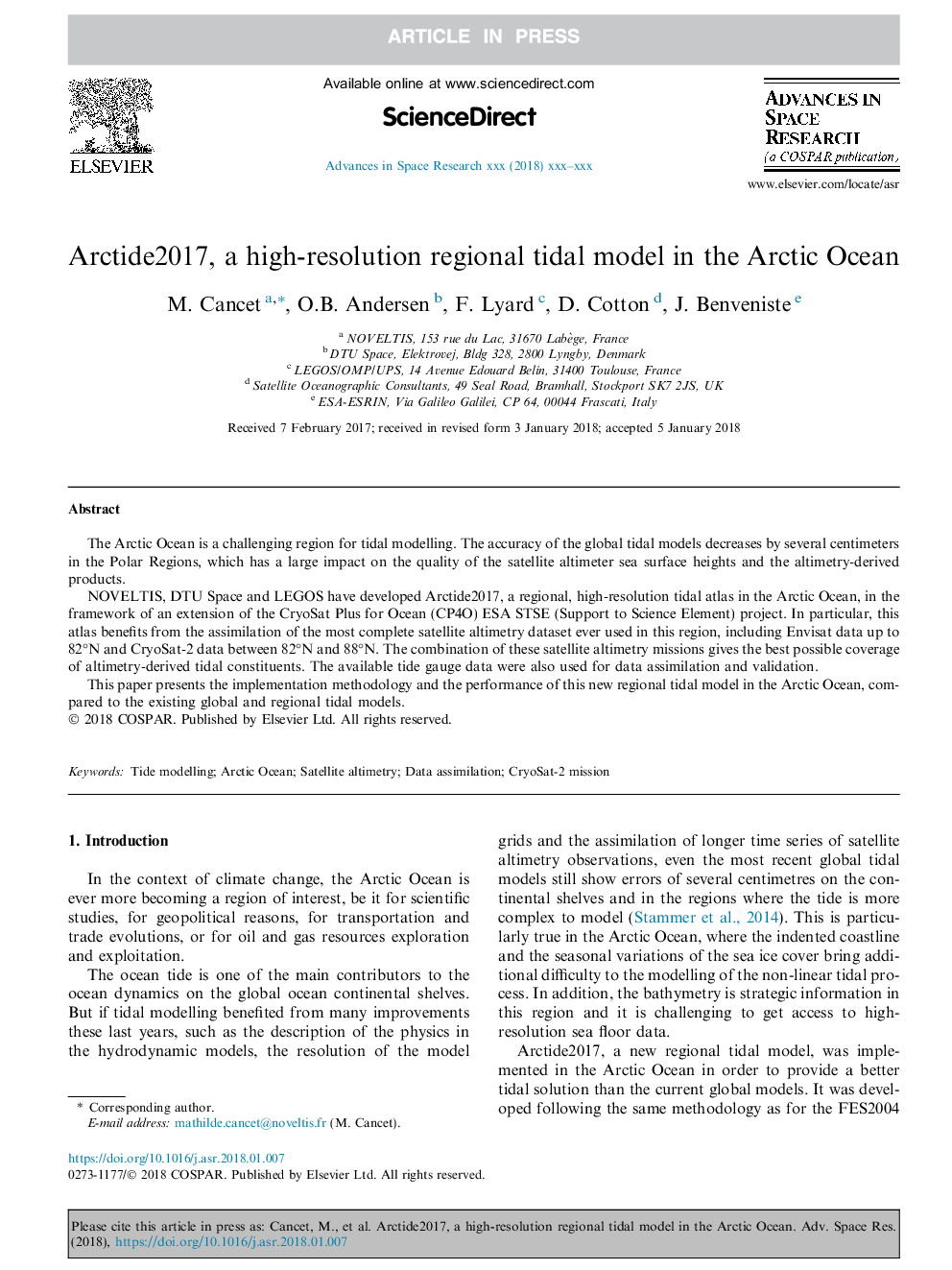 Arctide2017, a high-resolution regional tidal model in the Arctic Ocean