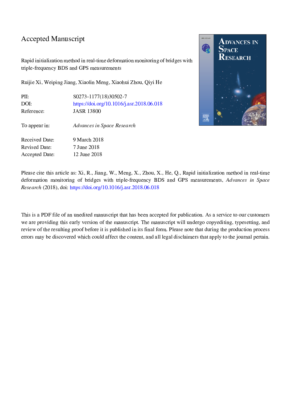 Rapid initialization method in real-time deformation monitoring of bridges with triple-frequency BDS and GPS measurements