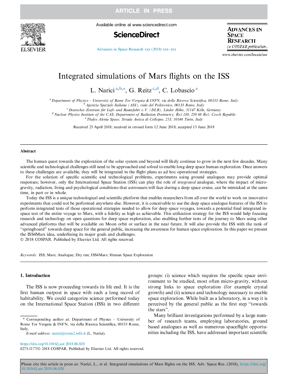 Integrated simulations of Mars flights on the ISS