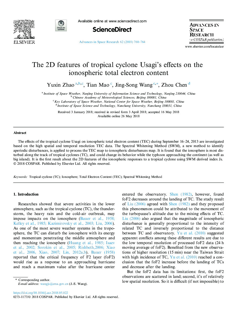 The 2D features of tropical cyclone Usagi's effects on the ionospheric total electron content