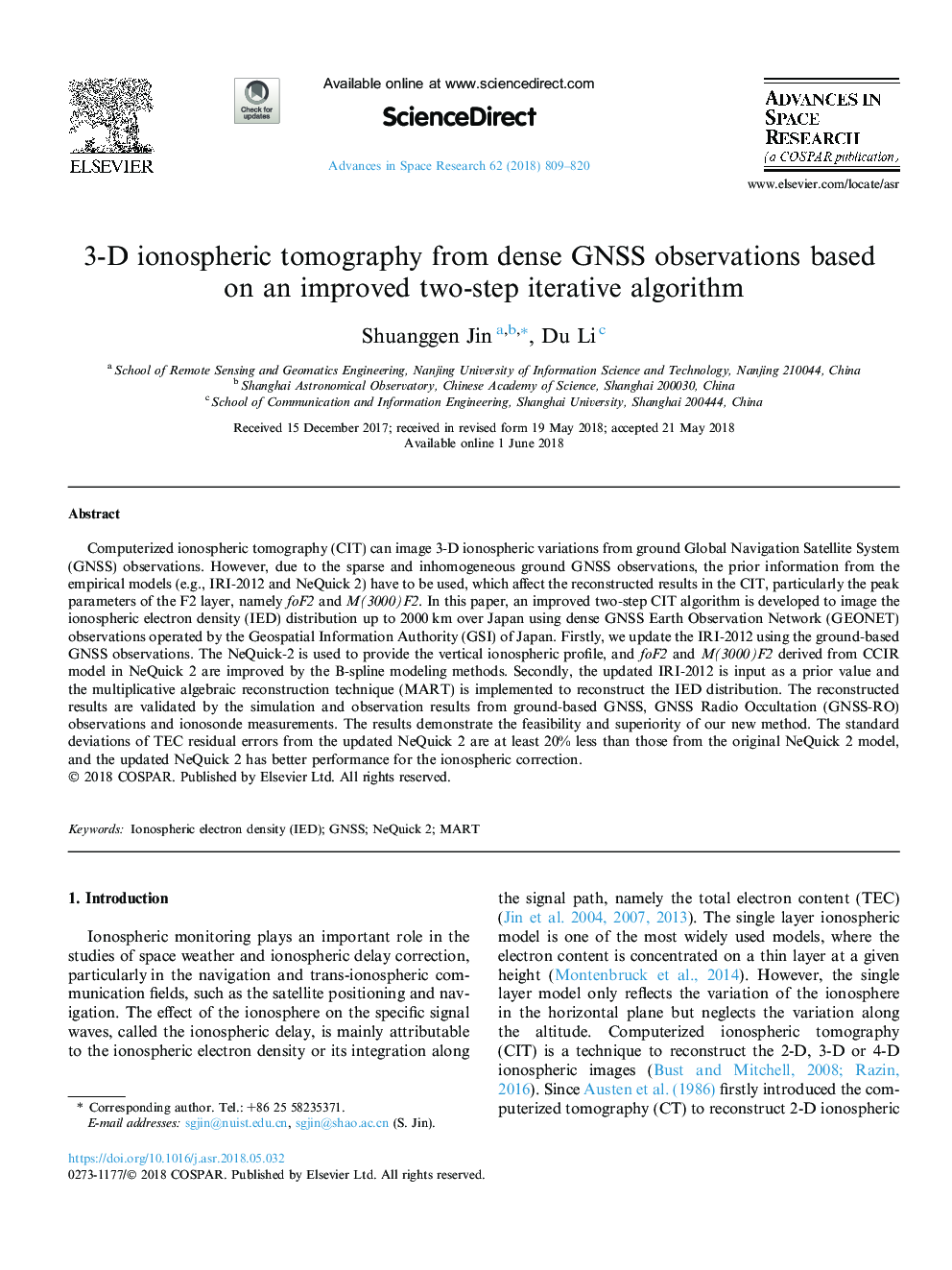 3-D ionospheric tomography from dense GNSS observations based on an improved two-step iterative algorithm