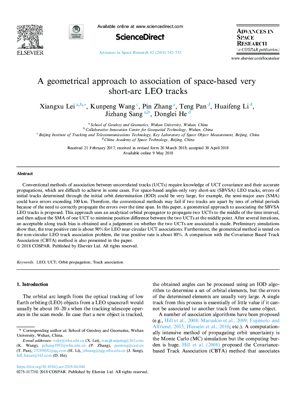 A geometrical approach to association of space-based very short-arc LEO tracks