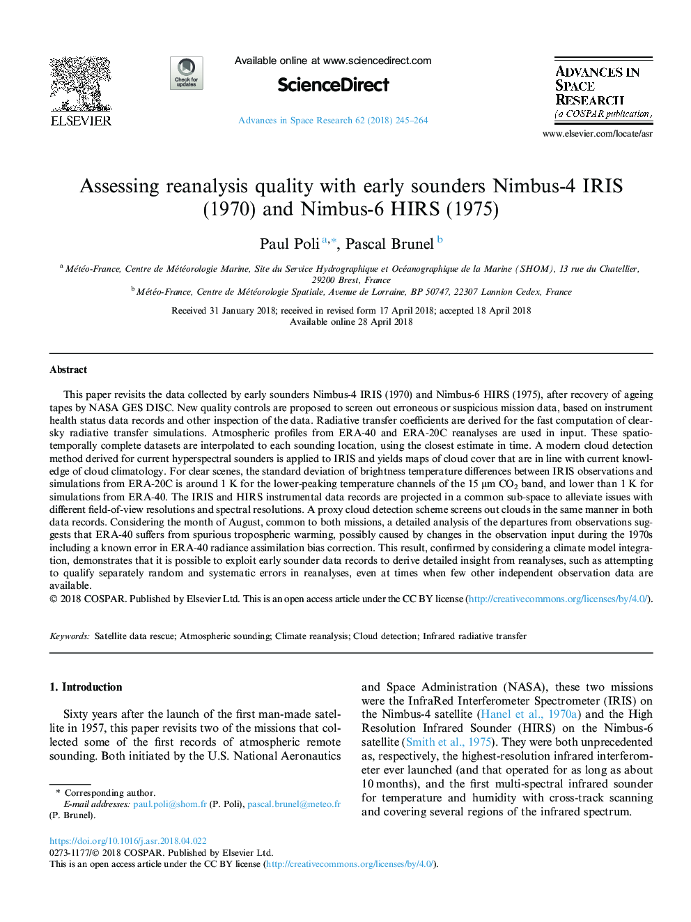 Assessing reanalysis quality with early sounders Nimbus-4 IRIS (1970) and Nimbus-6 HIRS (1975)