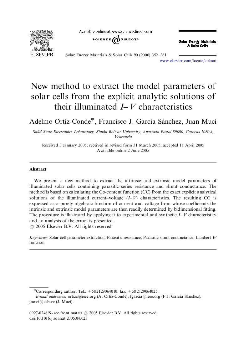 New method to extract the model parameters of solar cells from the explicit analytic solutions of their illuminated I–V characteristics