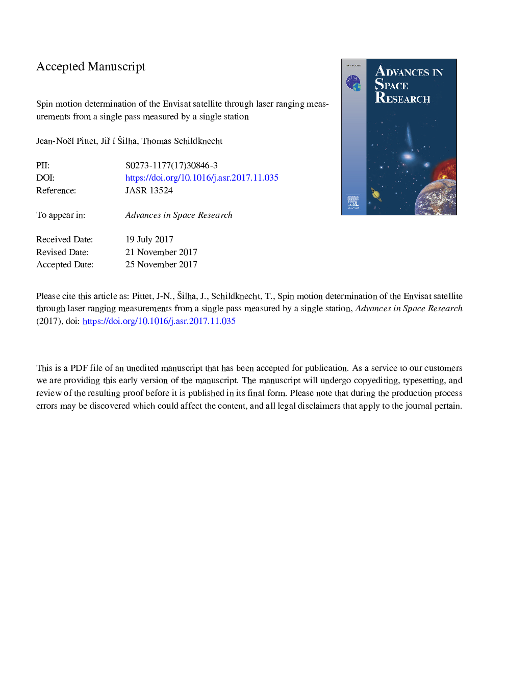 Spin motion determination of the Envisat satellite through laser ranging measurements from a single pass measured by a single station