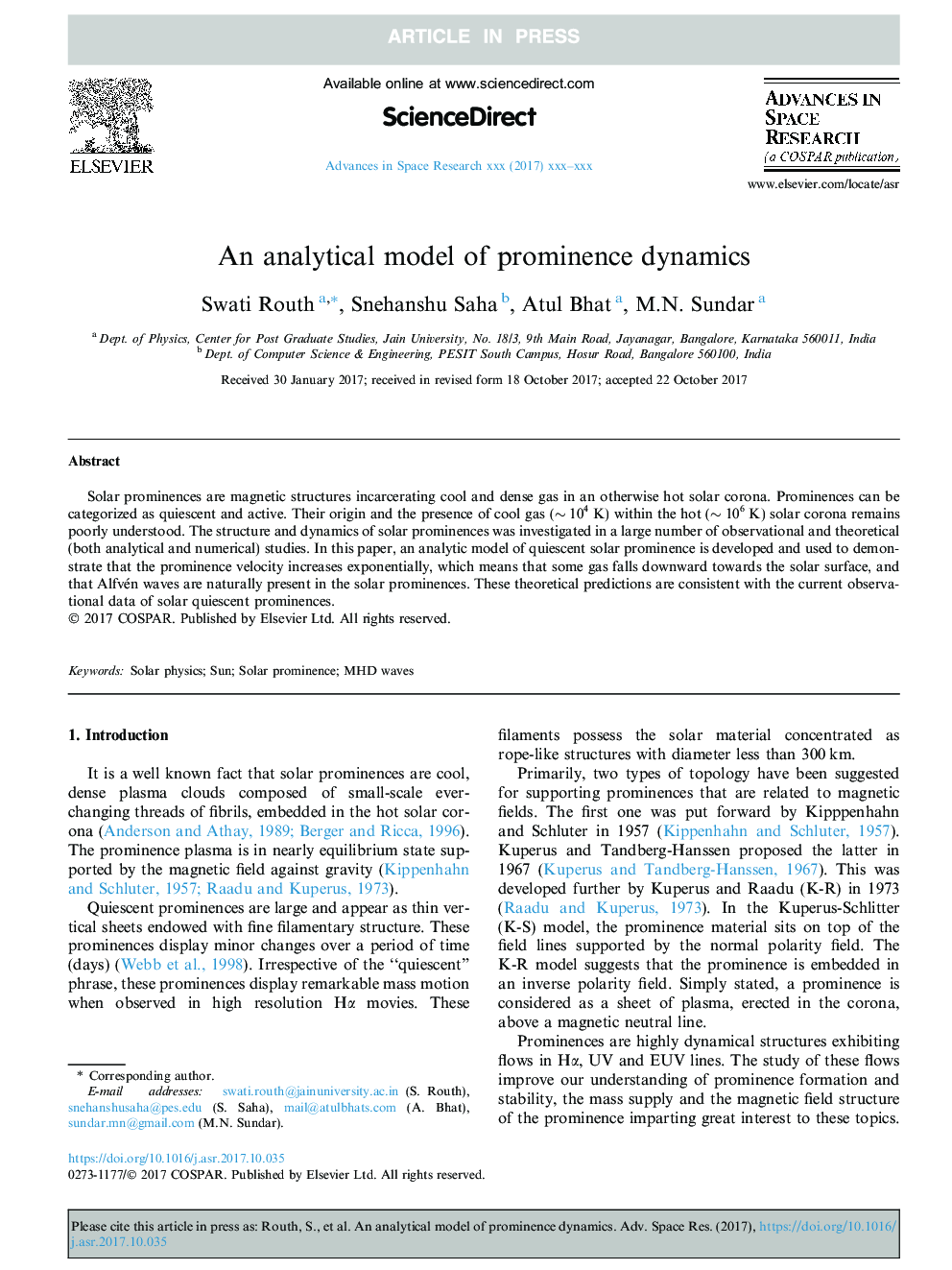 An analytical model of prominence dynamics