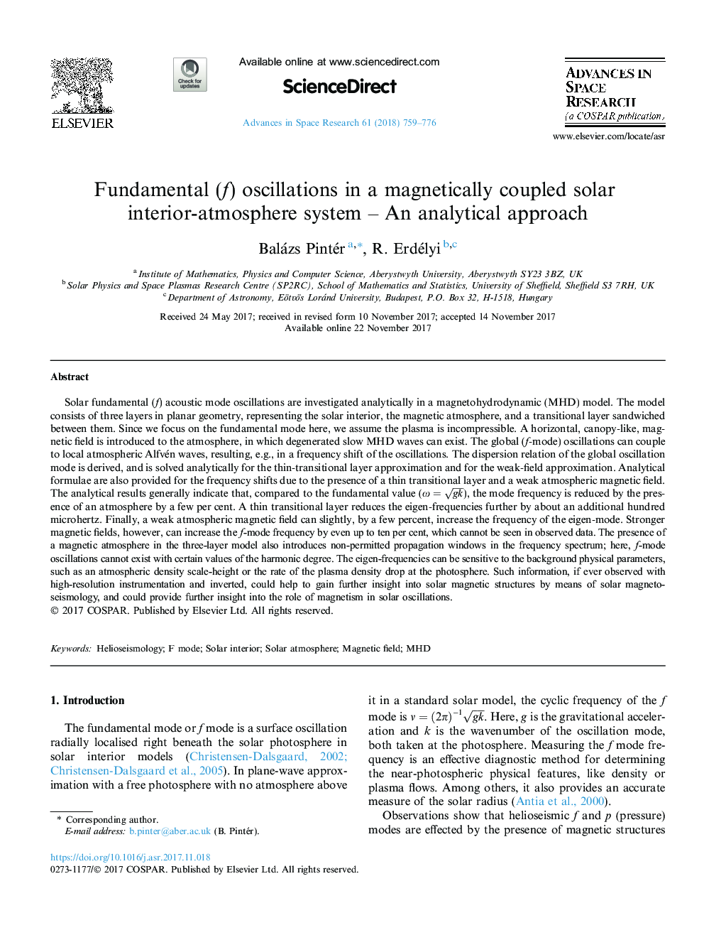 Fundamental (f) oscillations in a magnetically coupled solar interior-atmosphere system - An analytical approach