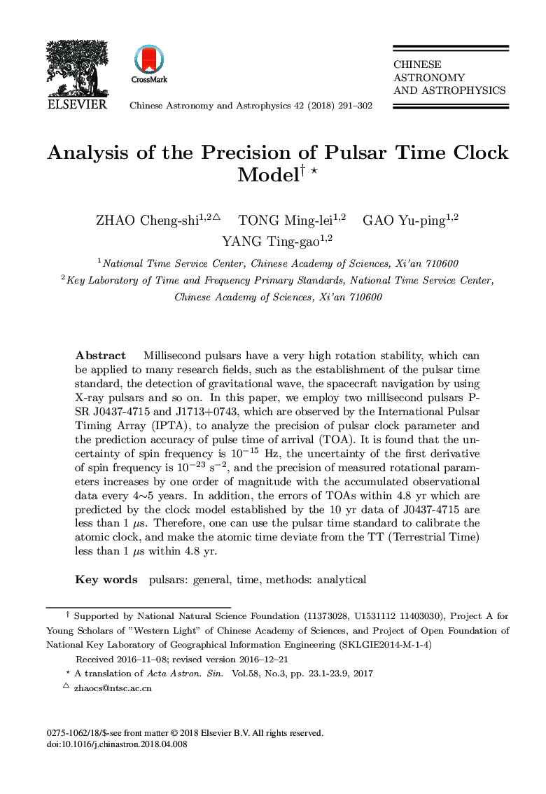 Analysis of the Precision of Pulsar Time Clock Modeltwo