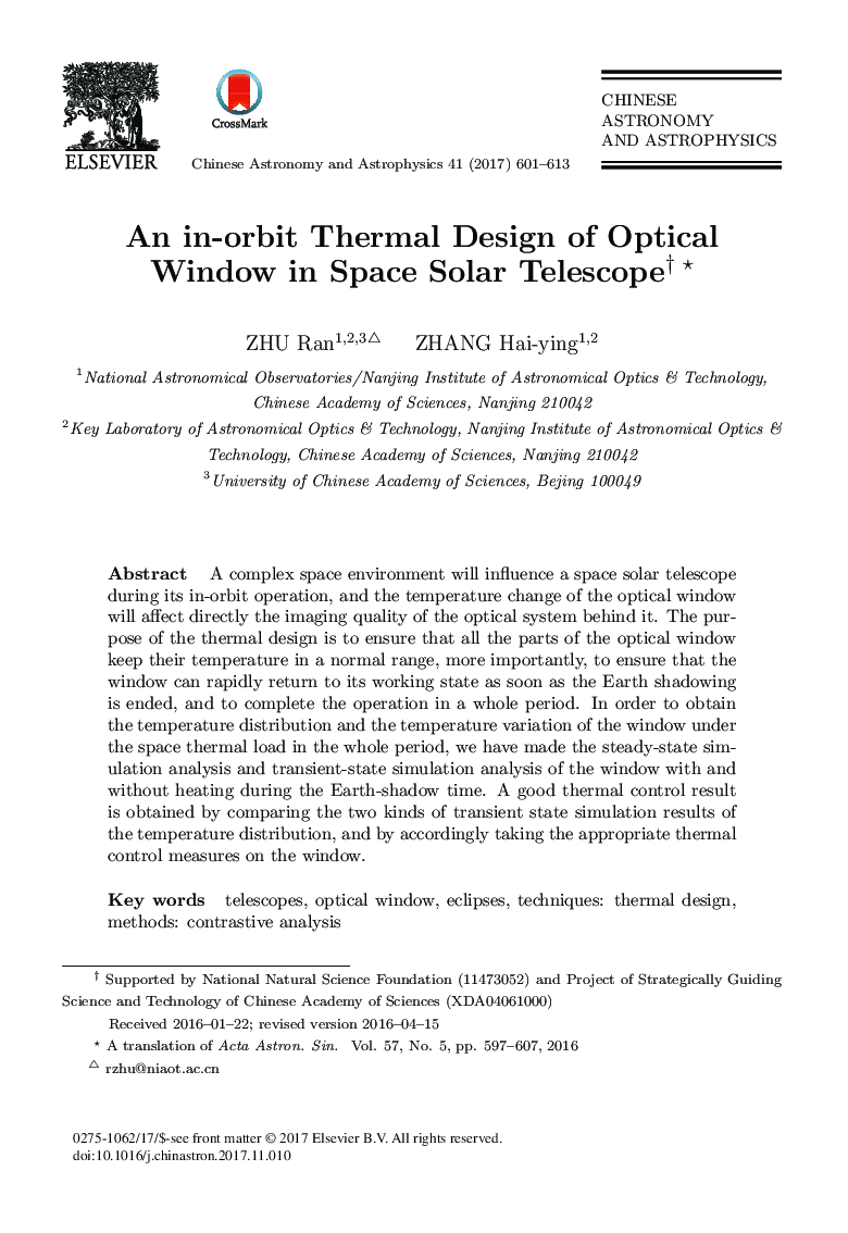 An in-orbit Thermal Design of Optical Window in Space Solar Telescope