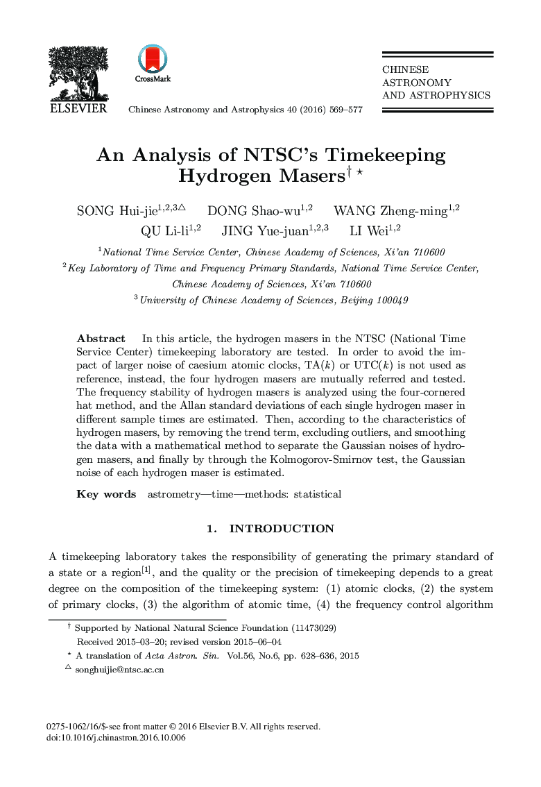 An Analysis of NTSC's Timekeeping Hydrogen Masers