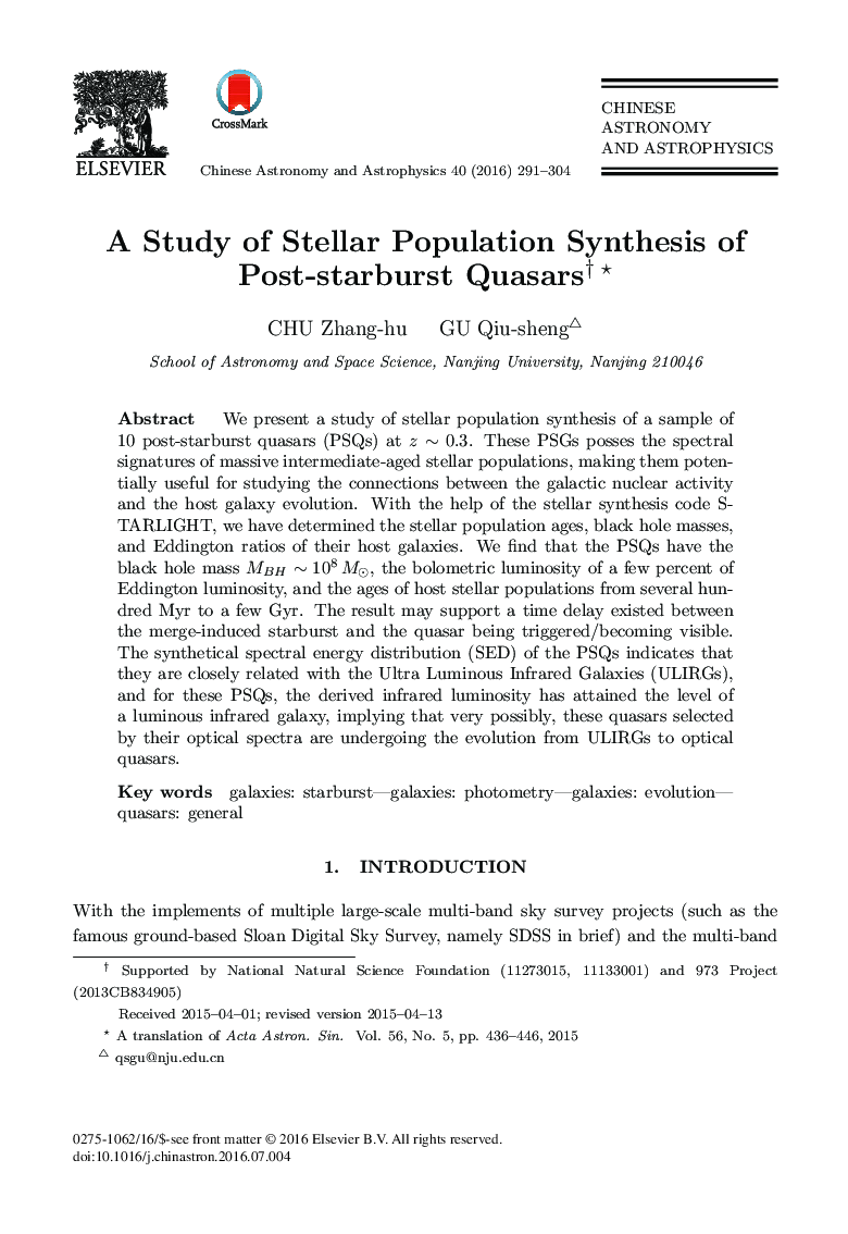 A Study of Stellar Population Synthesis of Post-starburst Quasars