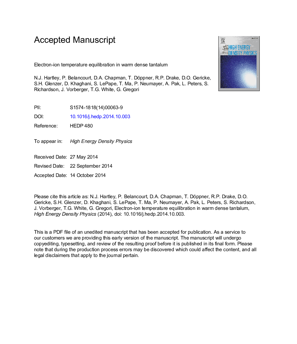 Electron-ion temperature equilibration in warm dense tantalum