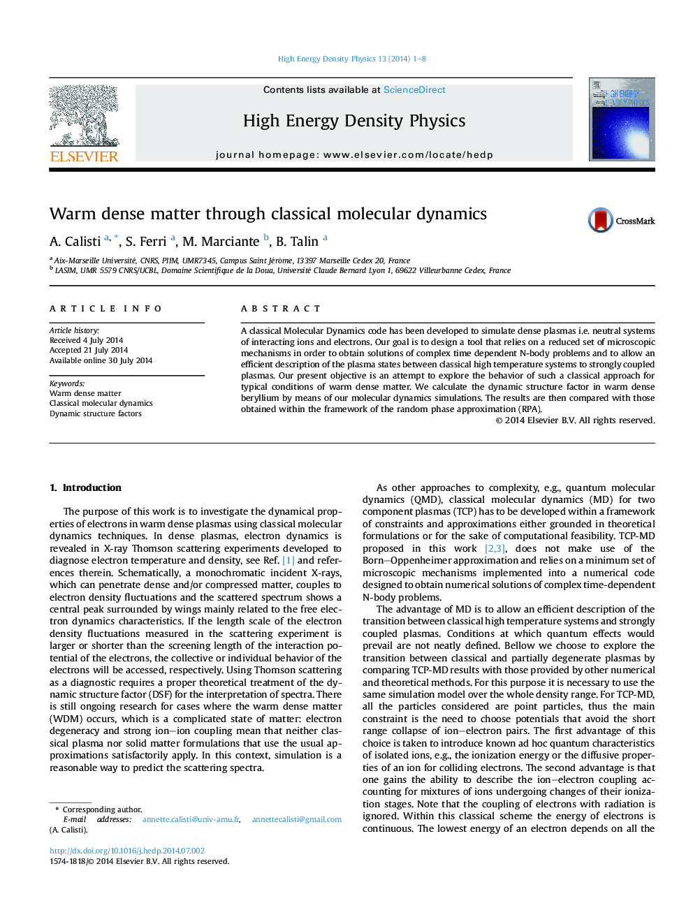 Warm dense matter through classical molecular dynamics