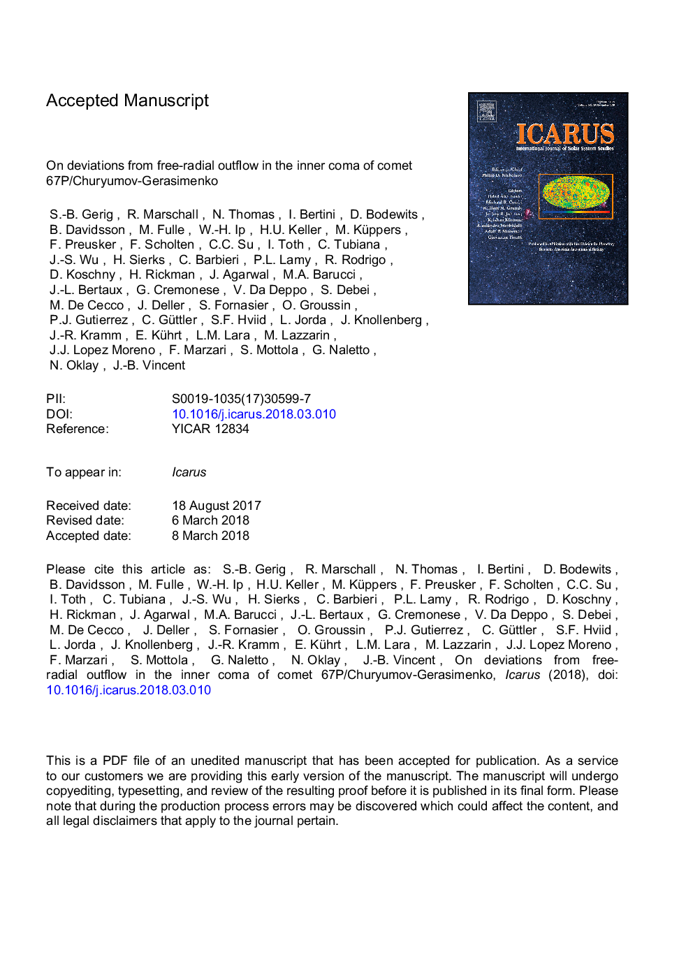 On deviations from free-radial outflow in the inner coma of comet 67P/Churyumov-Gerasimenko