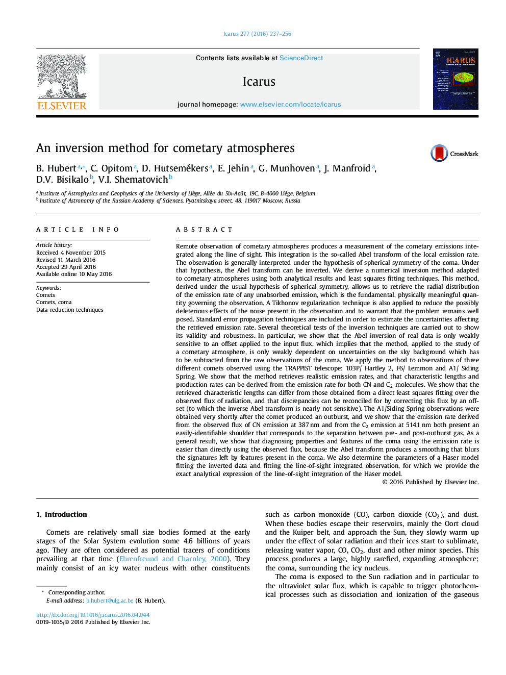 An inversion method for cometary atmospheres