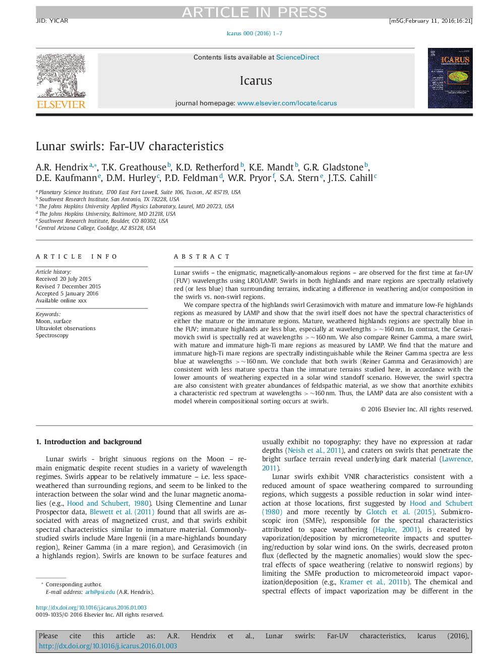 Lunar swirls: Far-UV characteristics