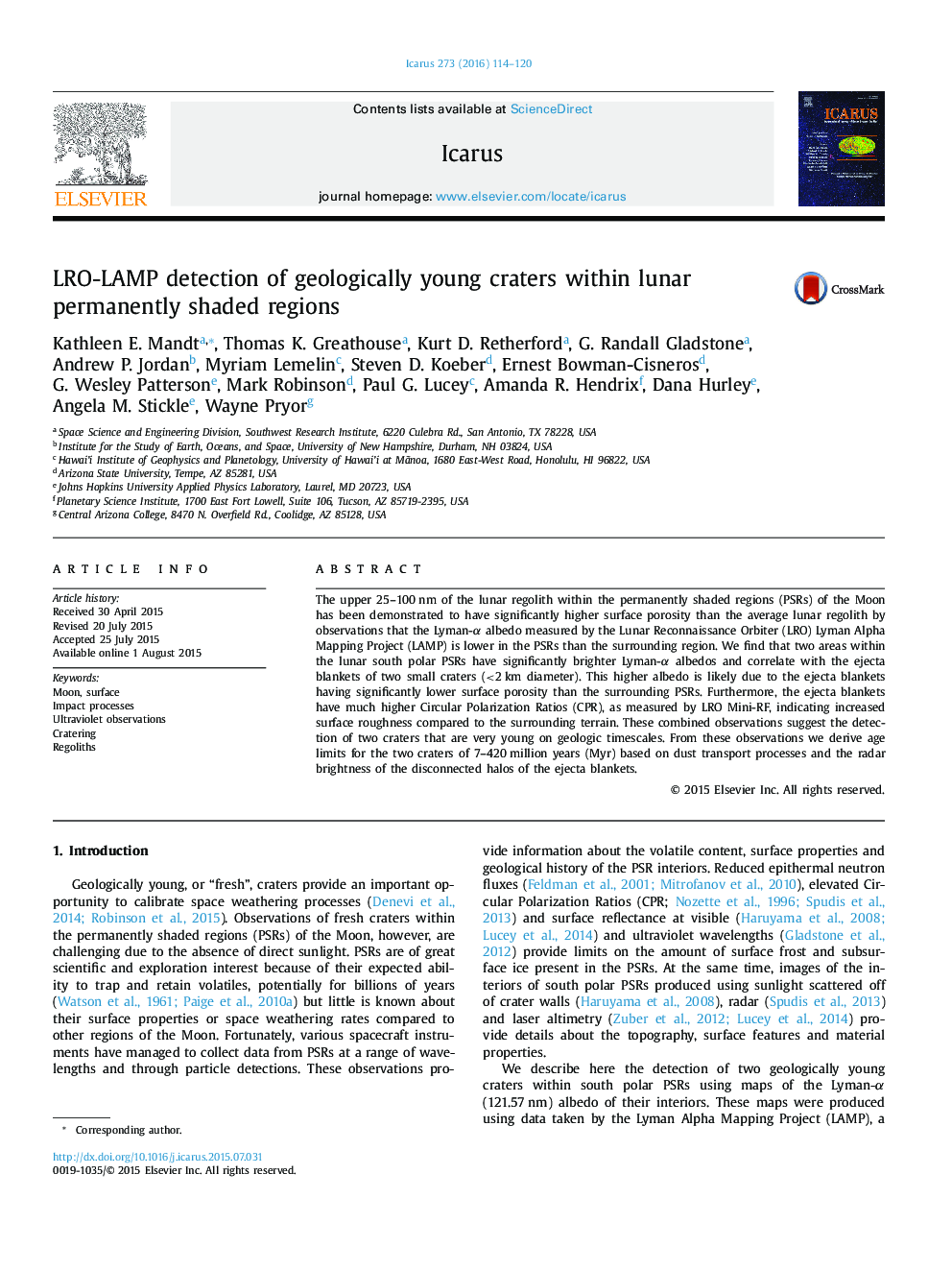 LRO-LAMP detection of geologically young craters within lunar permanently shaded regions