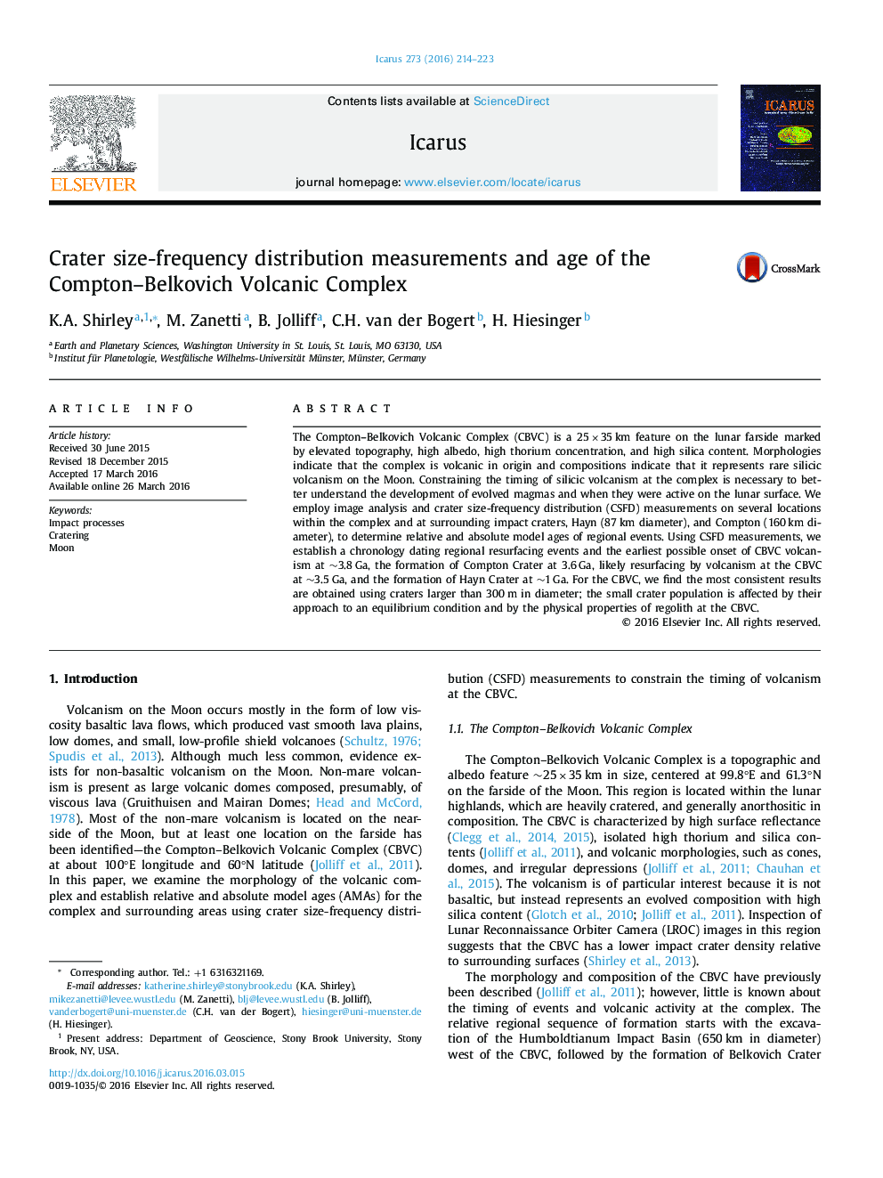 Crater size-frequency distribution measurements and age of the Compton-Belkovich Volcanic Complex