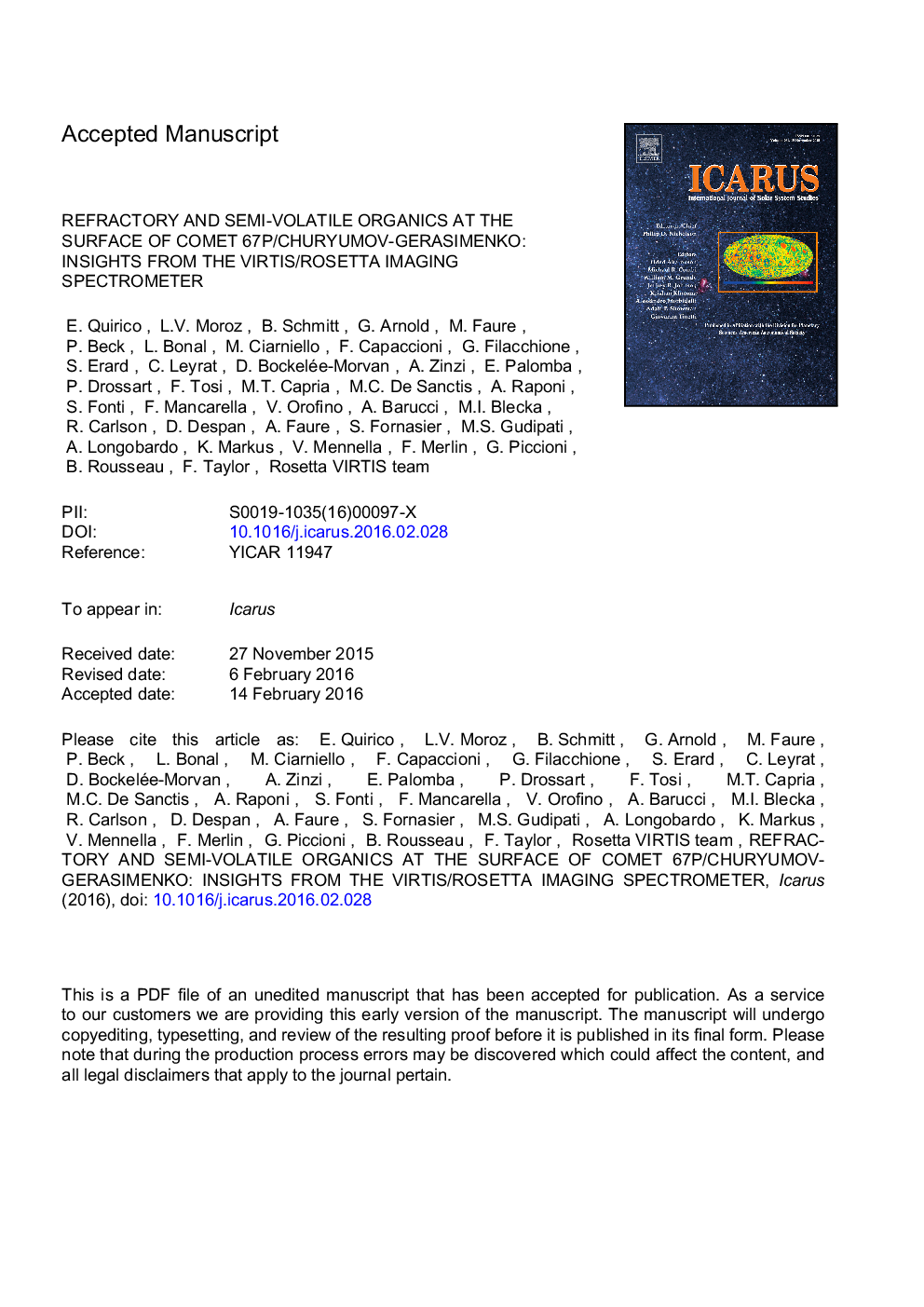 Refractory and semi-volatile organics at the surface of comet 67P/Churyumov-Gerasimenko: Insights from the VIRTIS/Rosetta imaging spectrometer