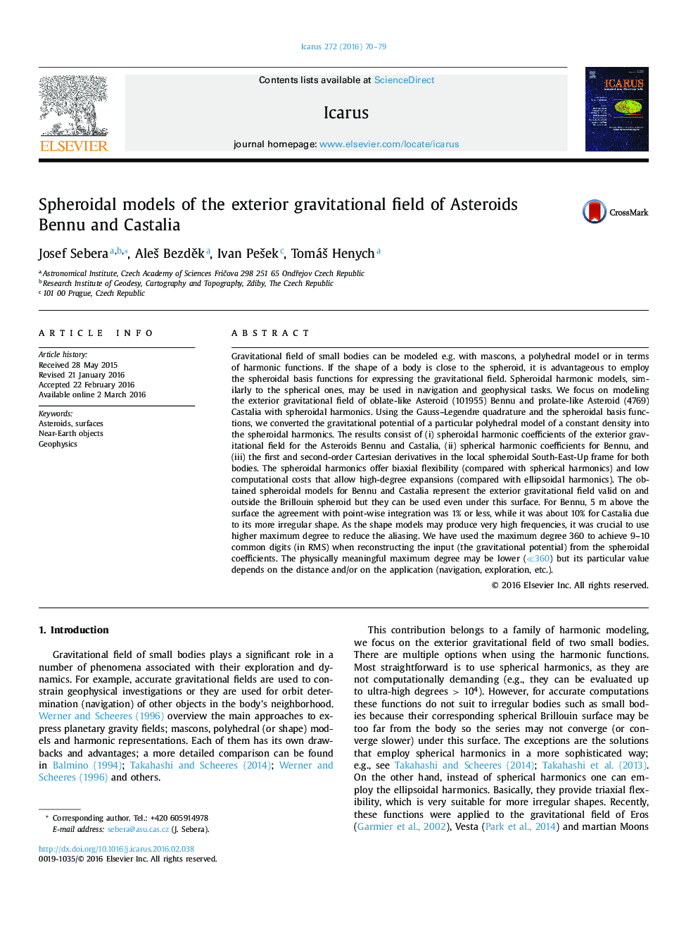 Spheroidal models of the exterior gravitational field of Asteroids Bennu and Castalia