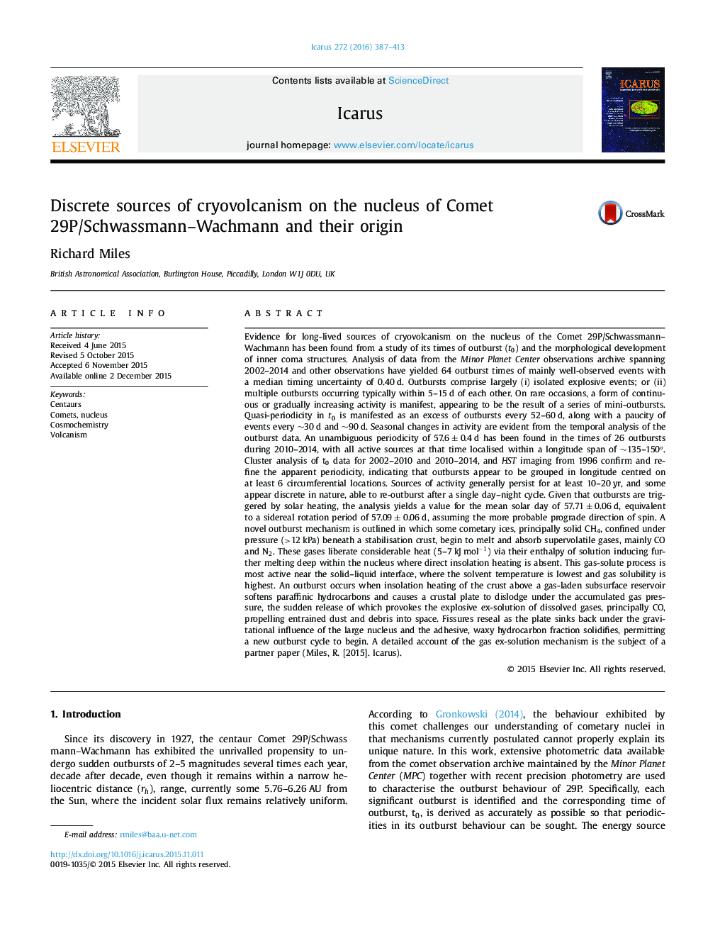 Discrete sources of cryovolcanism on the nucleus of Comet 29P/Schwassmann-Wachmann and their origin