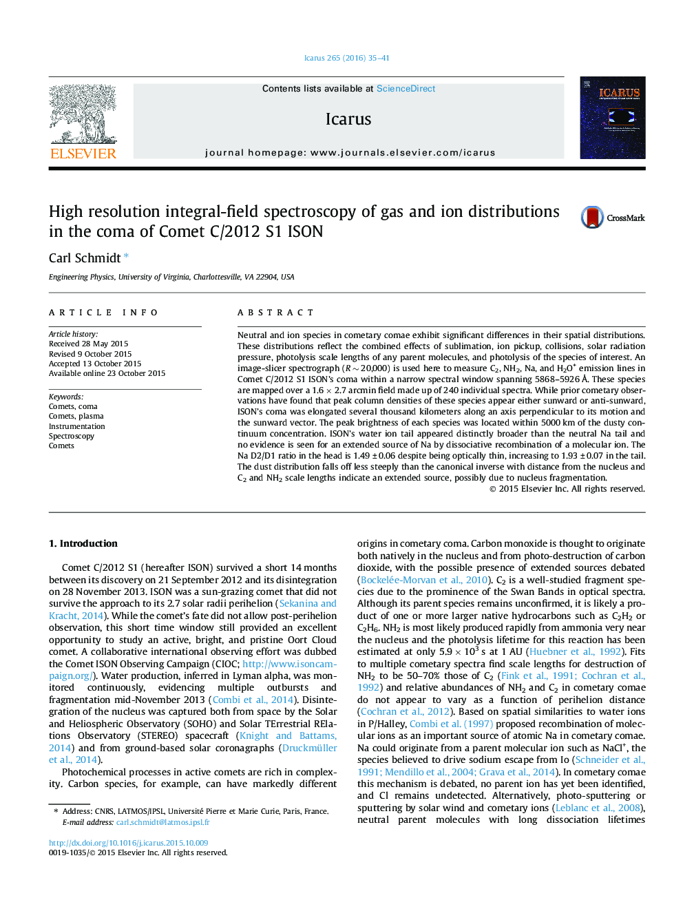 High resolution integral-field spectroscopy of gas and ion distributions in the coma of Comet C/2012 S1 ISON