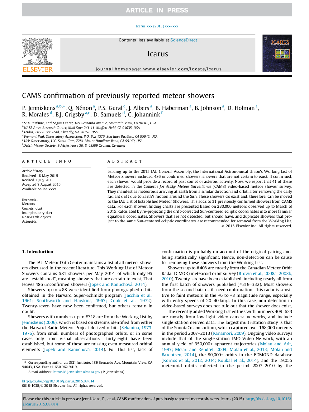 CAMS confirmation of previously reported meteor showers