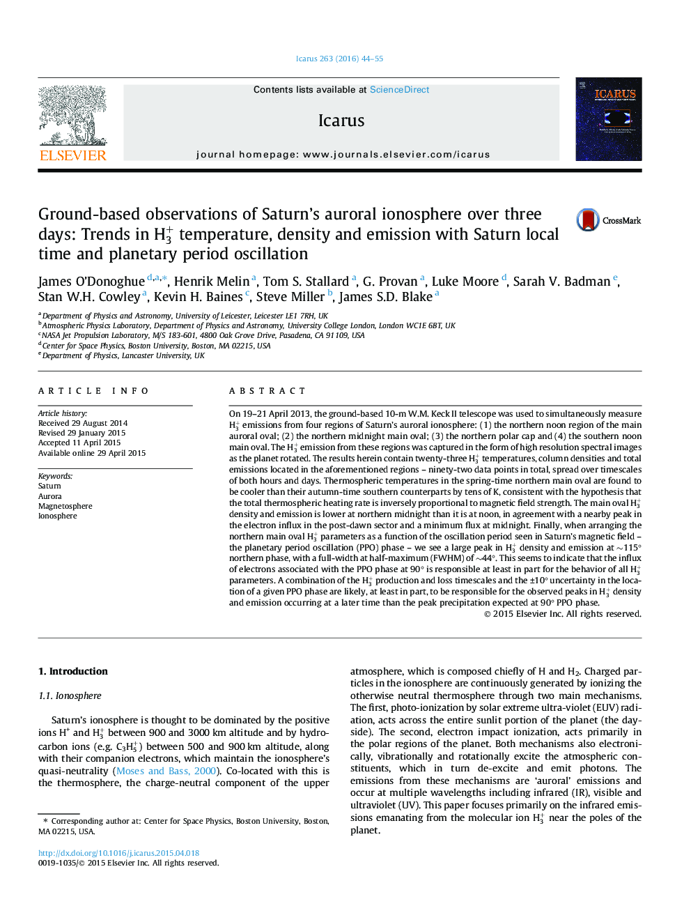 Ground-based observations of Saturn's auroral ionosphere over three days: Trends in H3+ temperature, density and emission with Saturn local time and planetary period oscillation