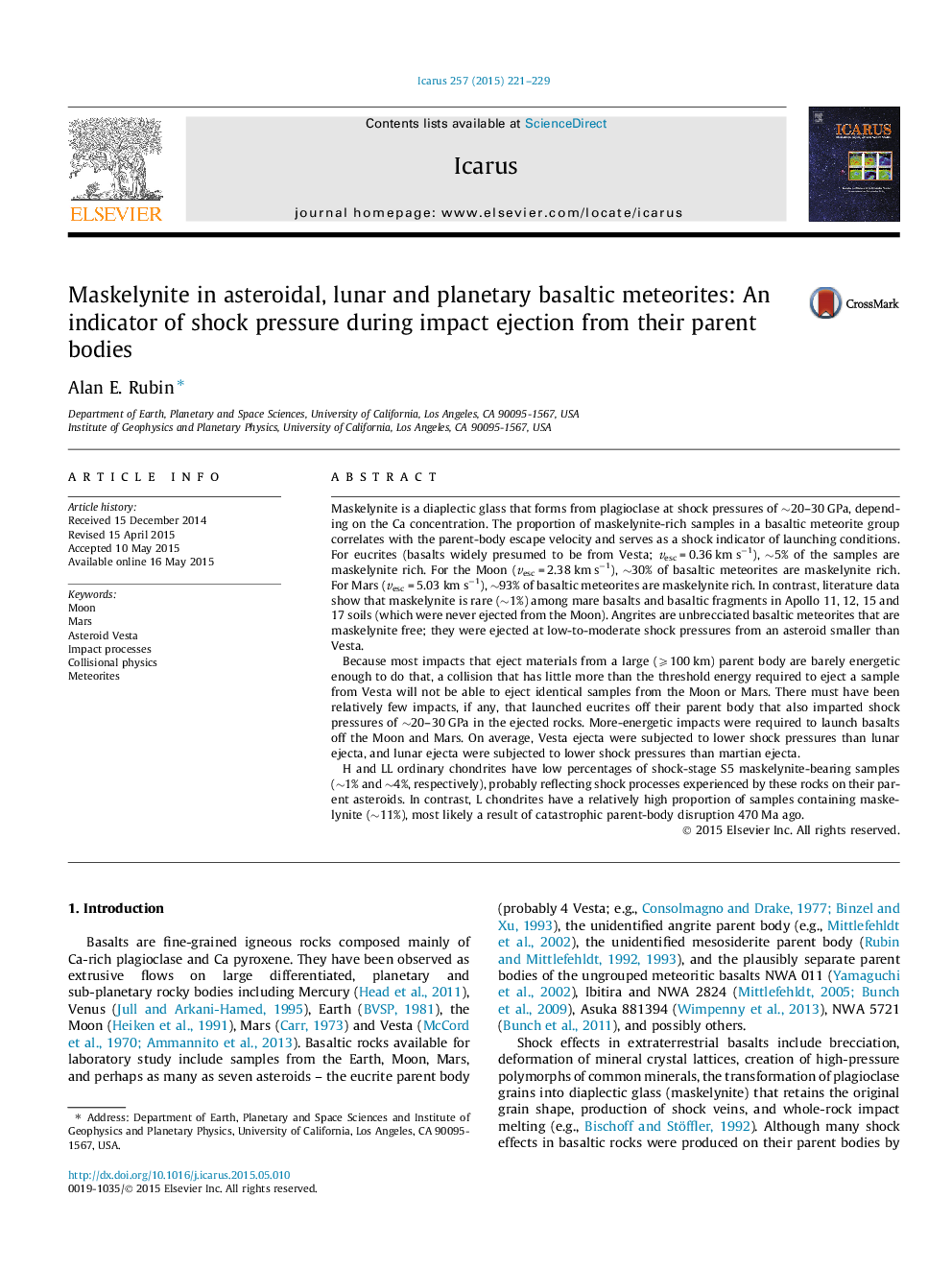 Maskelynite in asteroidal, lunar and planetary basaltic meteorites: An indicator of shock pressure during impact ejection from their parent bodies