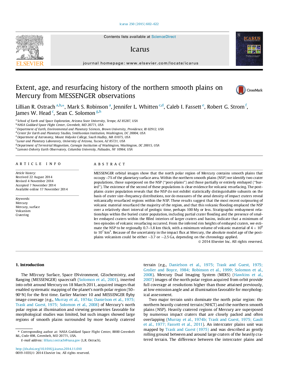 Extent, age, and resurfacing history of the northern smooth plains on Mercury from MESSENGER observations