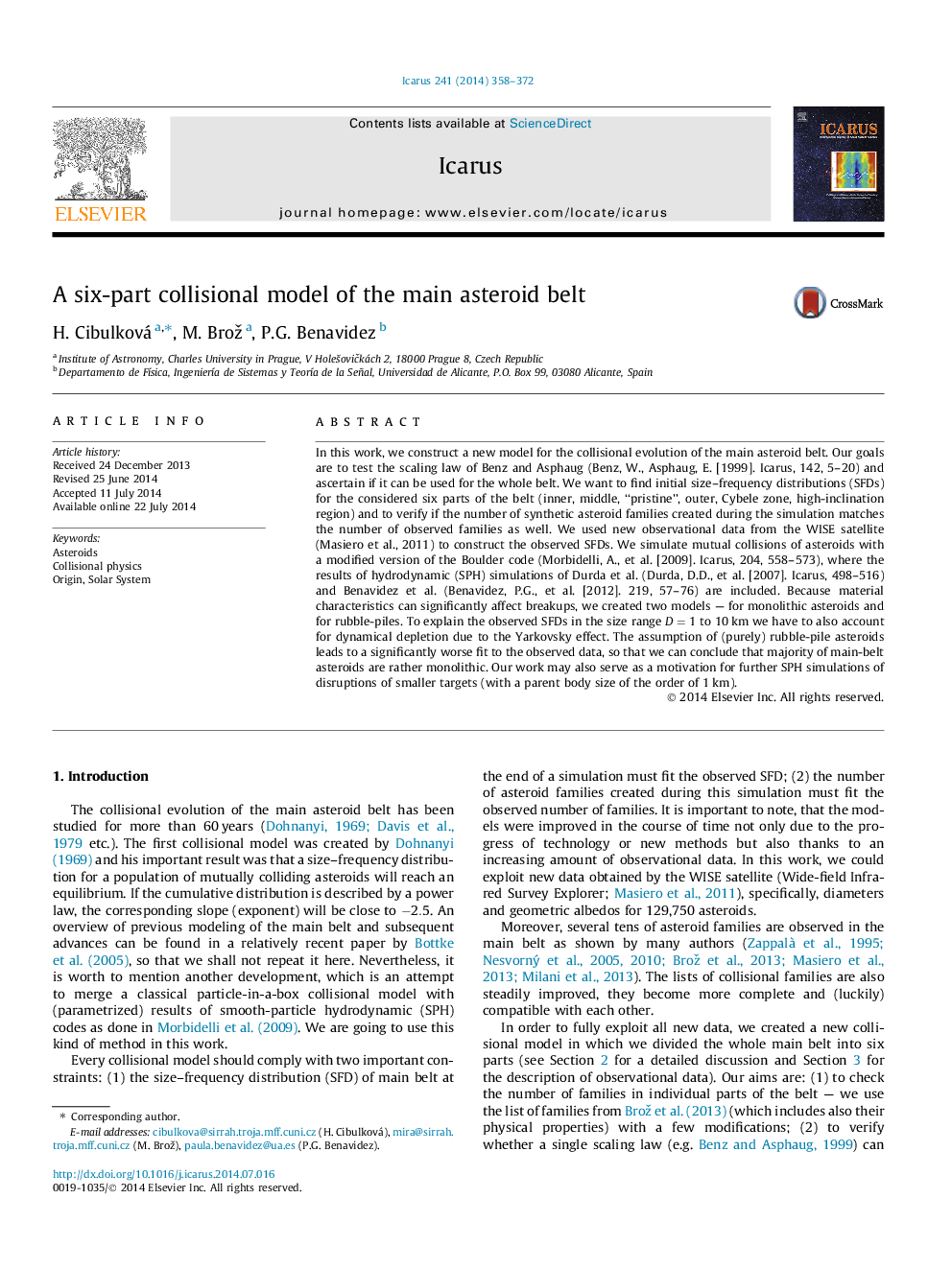 A six-part collisional model of the main asteroid belt