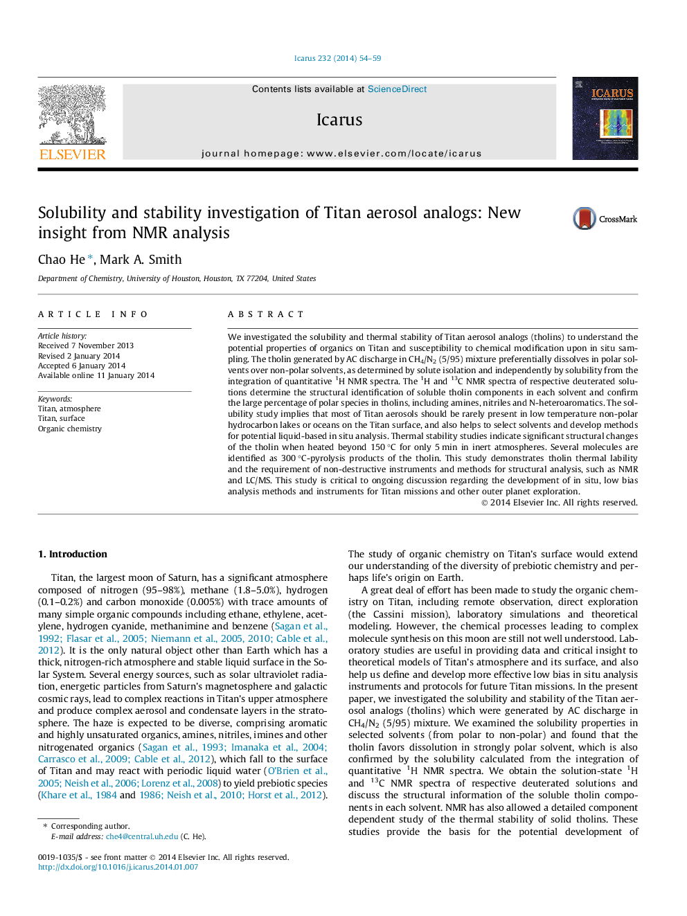 Solubility and stability investigation of Titan aerosol analogs: New insight from NMR analysis