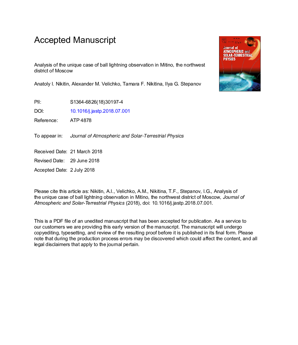 Analysis of the unique case of ball lightning observation in Mitino, the northwest district of Moscow