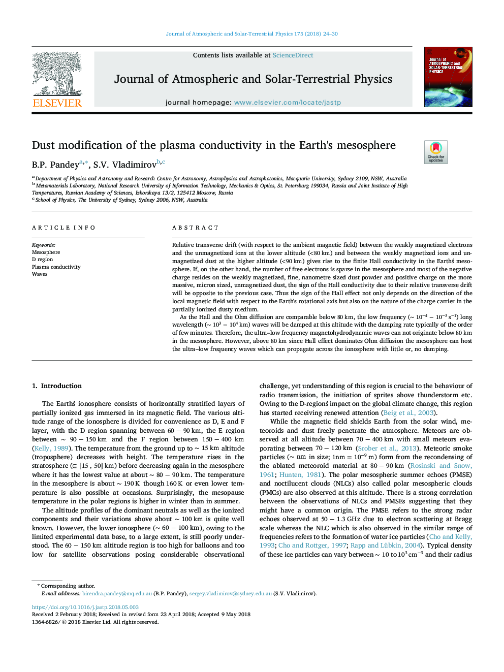 Dust modification of the plasma conductivity in the Earth's mesosphere