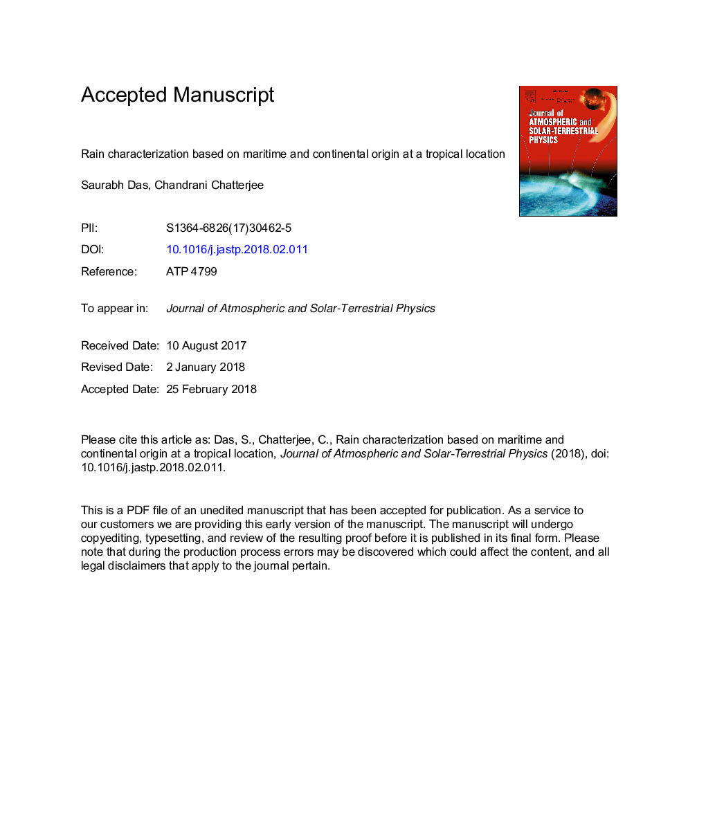 Rain characterization based on maritime and continental origin at a tropical location